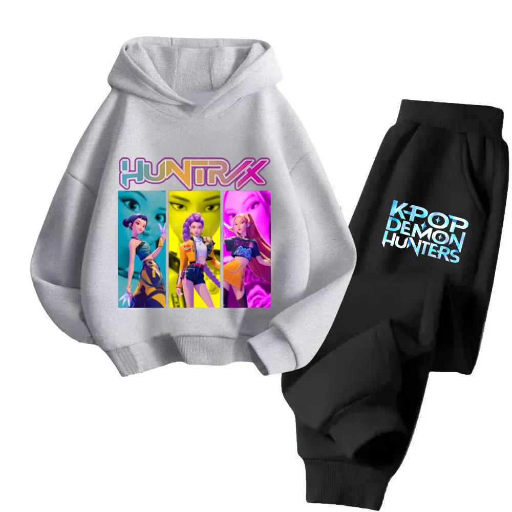 KPop Dämonenjäger Huntrix Hoodies + Hose Kinder Herbst Sweatshirts Langarm Pullover Mädchen Jungen Kleidung Bequeme Outfits 140 grau von Joom DACH