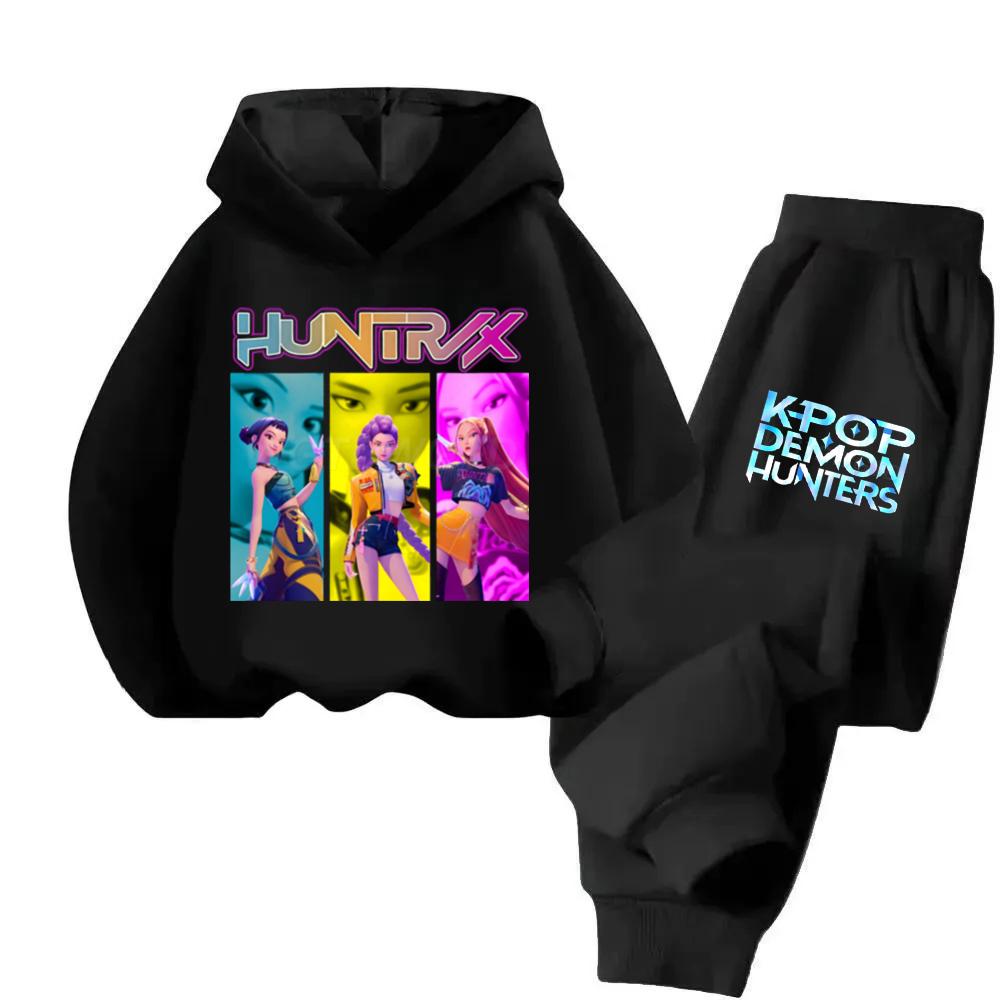 KPop Dämonenjäger Huntrix Hoodies + Hose Kinder Herbst Sweatshirts Langarm Pullover Mädchen Jungen Kleidung Bequeme Outfits 150 schwarz von Joom DACH