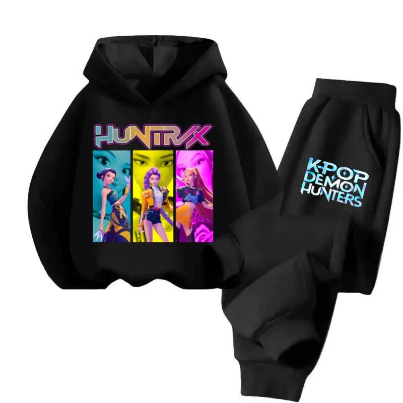 KPop Dämonenjäger Huntrix Hoodies + Hose Kinder Herbst Sweatshirts Langarm Pullover Mädchen Jungen Kleidung Bequeme Outfits 150 schwarz von Joom DACH