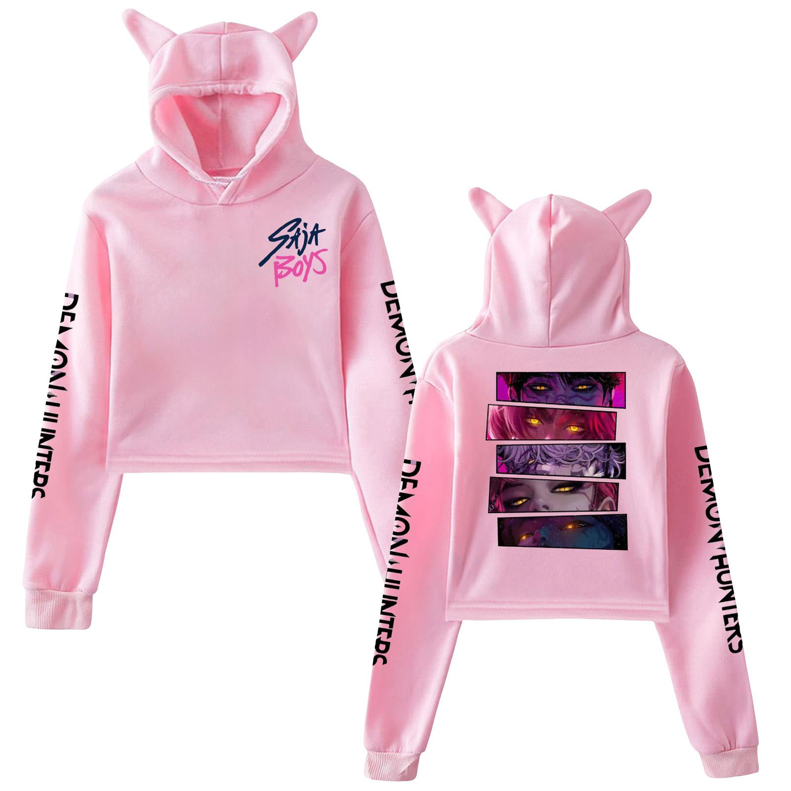 KPop Dämonenjäger Huntrix Saja Boys Merch Kapuzenpullover mit Katzenohren Damen Pullover Sweatshirt mit Anime-Grafik für K-Pop-Fans XXS rosa von Joom DACH