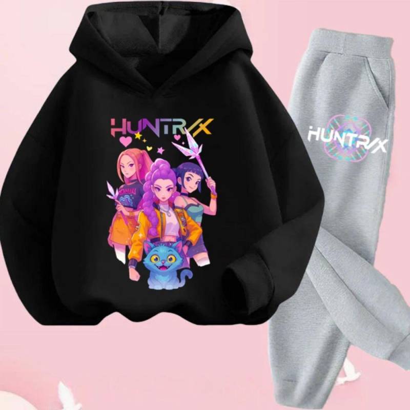 KPop Dämonenjäger Kinder Cartoon Langarm Kapuzenpullover und Hose 2-teiliges Set Kleinkind Baby Mädchen Jungen Outfit Boutique Kleidung Anzug 140 von Joom DACH