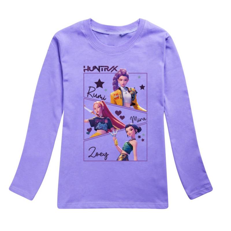 KPop Dämonenjäger Kinder Huntrix Langarm T-Shirt Cartoon Lässig O-Ausschnitt Oberteil für Jungen und Mädchen Mode Locker Jugendbekleidung 140 von Joom DACH