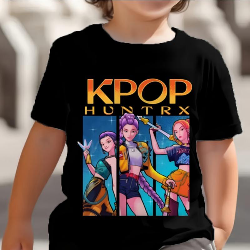 KPop Dämonenjäger Kinder T-Shirt Huntrix Girl Saja Jungen Baby Tops Kleinkind T-Shirts Zoey Rumi Mira Kleidung Kinder T-Shirts Kurzarm Kleidung kids-140(10T) schwarz von Joom DACH