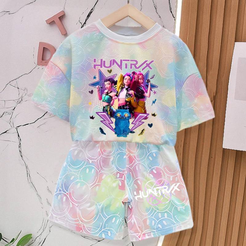 KPop Dämonenjäger Neues T-Shirt Hosen Set Mädchen Sommerkleidung Kawaii Lächeln Gesicht Kurzarm Outfits Kinder T-Shirt Top Pyjama Geschenk 13-14Y von Joom DACH