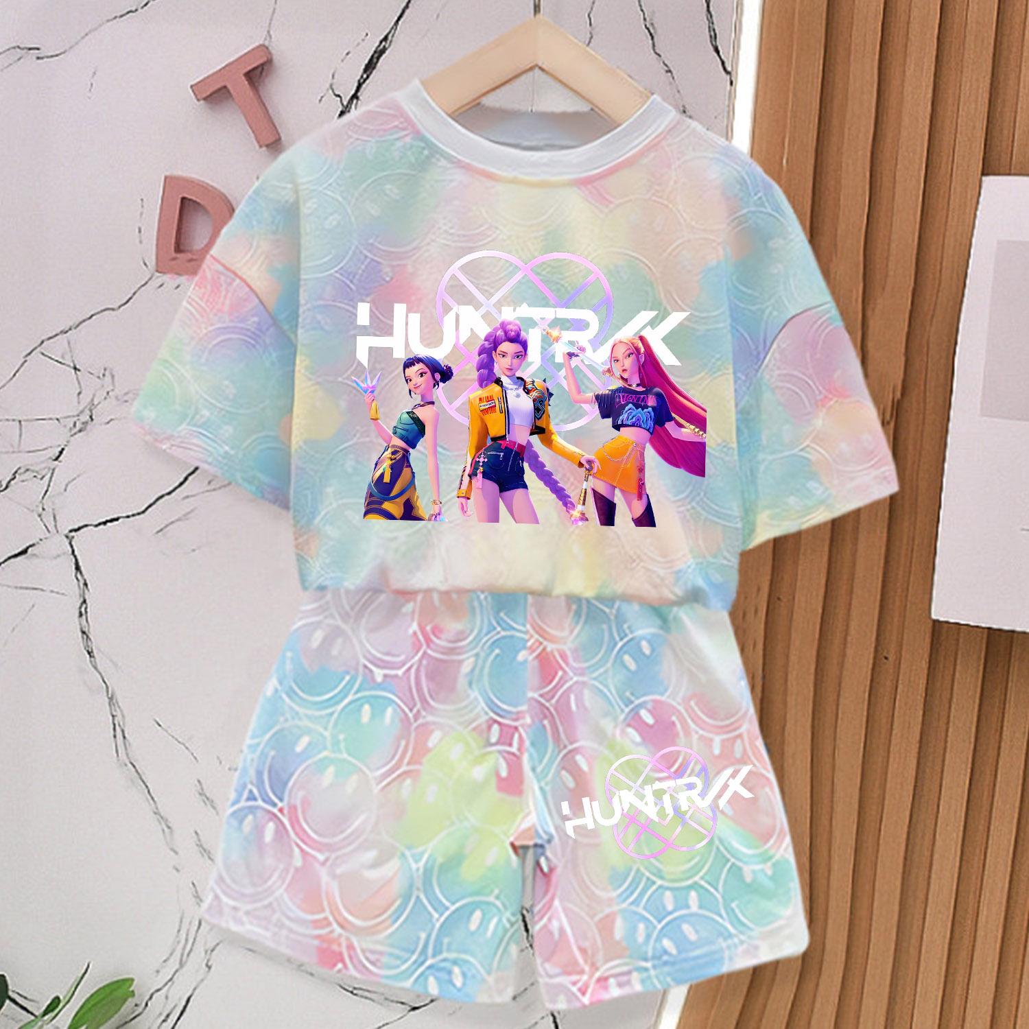 KPop Dämonenjäger Neues T-Shirt Hosen Set Mädchen Sommerkleidung Kawaii Lächeln Gesicht Kurzarm Outfits Kinder T-Shirt Top Pyjama Geschenk 5-6Y von Joom DACH