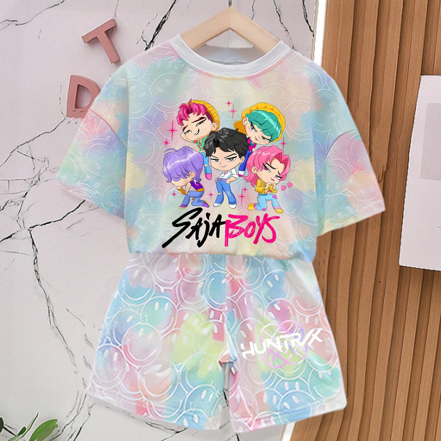 KPop Dämonenjäger Neues T-Shirt Hosen Set Mädchen Sommerkleidung Kawaii Lächeln Gesicht Kurzarm Outfits Kinder T-Shirt Top Pyjama Geschenk 7-8Y von Joom DACH
