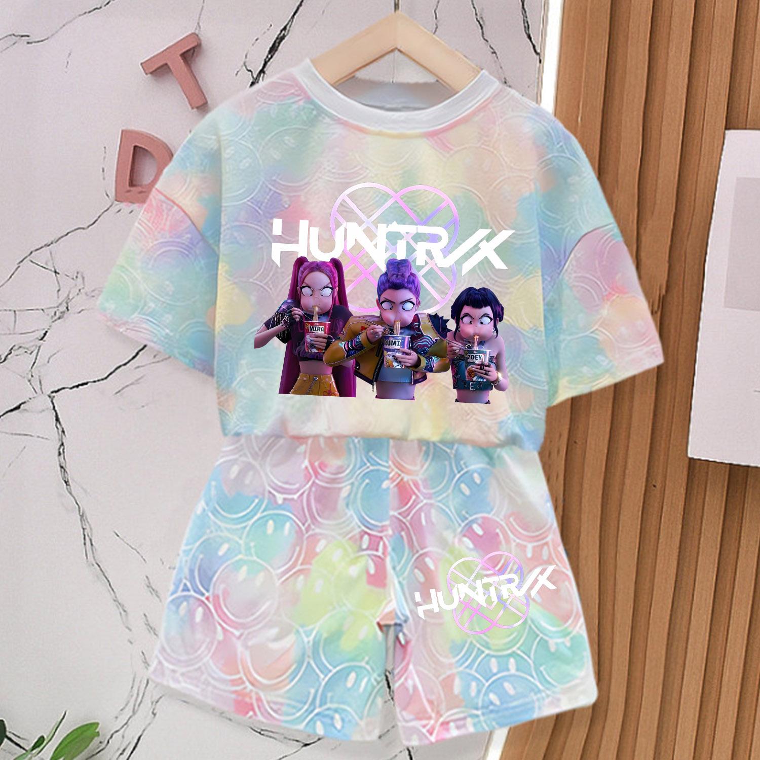 KPop Dämonenjäger Neues T-Shirt Hosen Set Mädchen Sommerkleidung Kawaii Lächeln Gesicht Kurzarm Outfits Kinder T-Shirt Top Pyjama Geschenk 7-8Y von Joom DACH