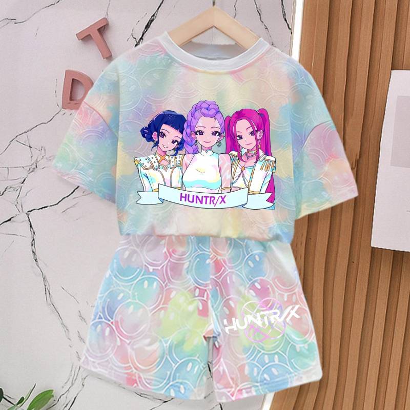 KPop Dämonenjäger Neues T-Shirt Hosen Set Mädchen Sommerkleidung Kawaii Lächeln Gesicht Kurzarm Outfits Kinder T-Shirt Top Pyjama Geschenk 9-10Y von Joom DACH