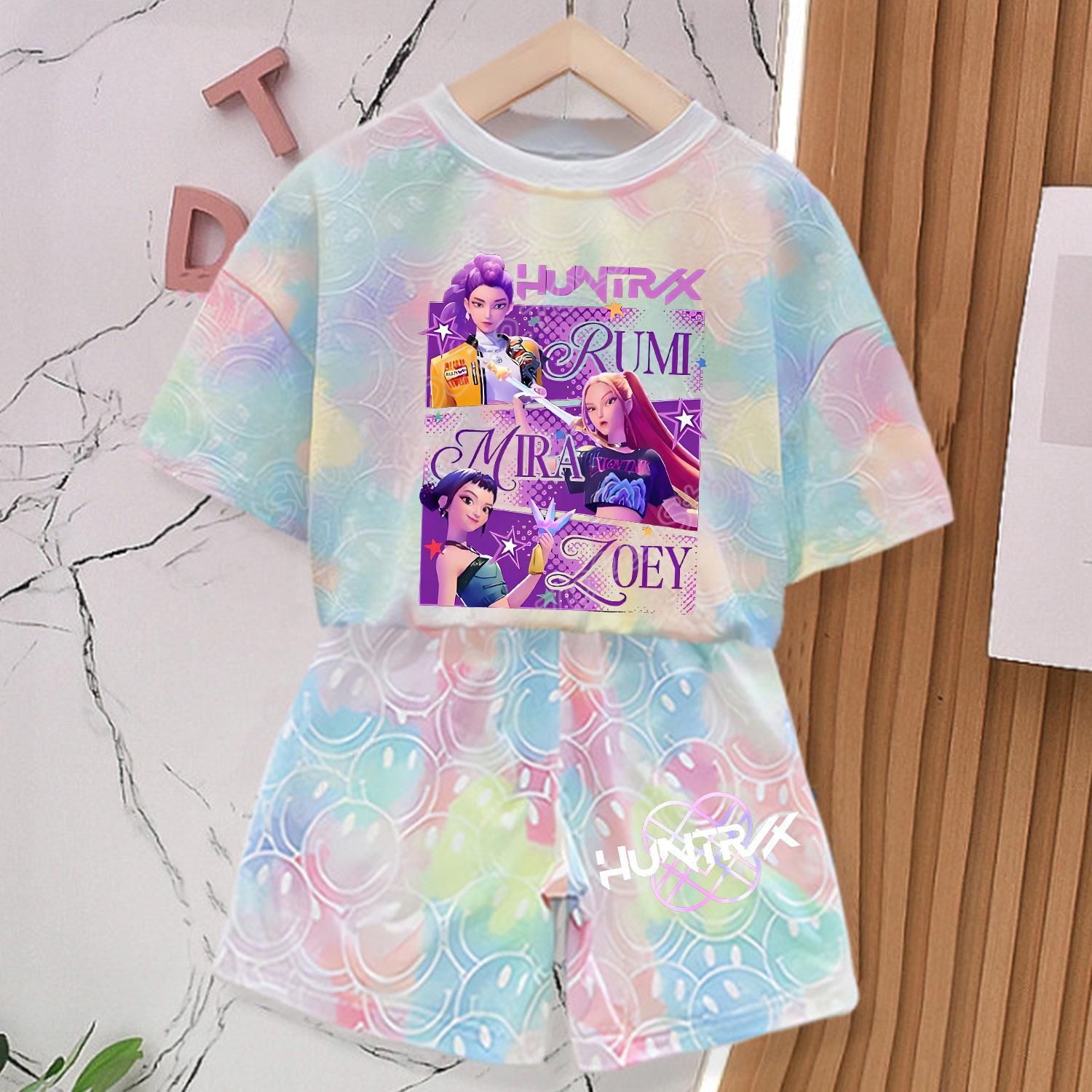KPop Dämonenjäger Neues T-Shirt Hosen Set Mädchen Sommerkleidung Kawaii Lächeln Gesicht Kurzarm Outfits Kinder T-Shirt Top Pyjama Geschenk 9-10Y von Joom DACH
