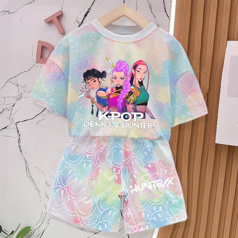 KPop Dämonenjäger Neues T-Shirt Hosen Set Mädchen Sommerkleidung Kawaii Lächeln Gesicht Kurzarm Outfits Kinder T-Shirt Top Pyjama Geschenk 9-10Y von Joom DACH