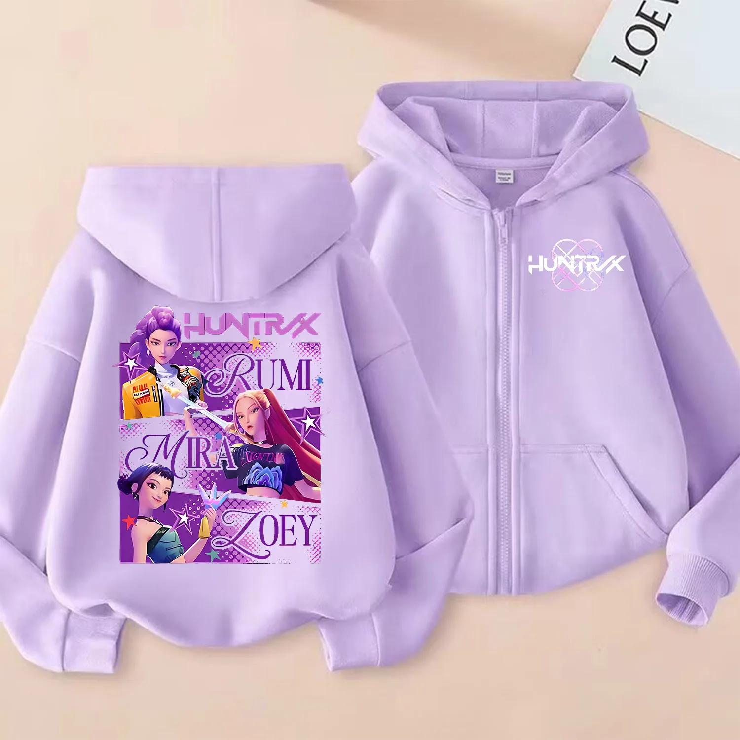 KPop Dämonenjäger Reißverschluss-Hoodie Cartoon Mädchen Mantel Mode Dünne Kleidung Lila Herbst Hoodie Jacke Kinder Anime Sweatshirt Geschenk 100 von Joom DACH