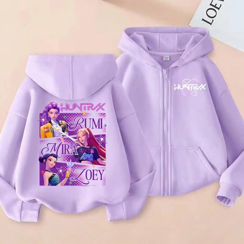 KPop Dämonenjäger Reißverschluss-Hoodie Cartoon Mädchen Mantel Mode Dünne Kleidung Lila Herbst Hoodie Jacke Kinder Anime Sweatshirt Geschenk 100 von Joom DACH