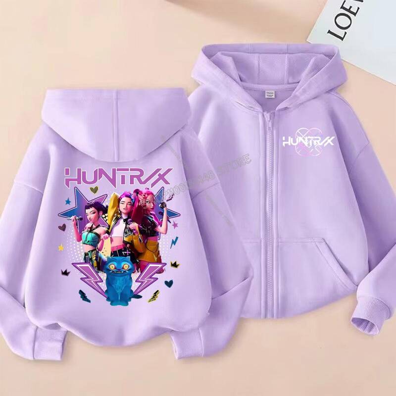 KPop Dämonenjäger Reißverschluss-Hoodie Cartoon Mädchen Mantel Mode Dünne Kleidung Lila Herbst Hoodie Jacke Kinder Anime Sweatshirt Geschenk 120 von Joom DACH
