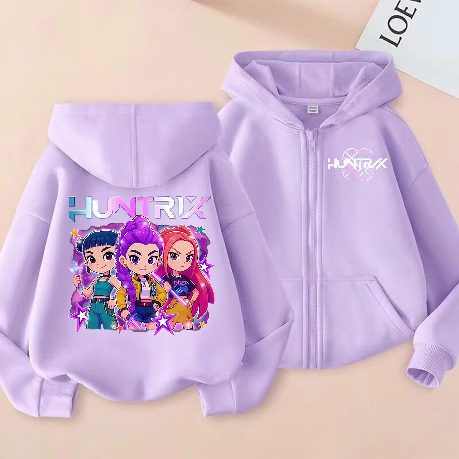 KPop Dämonenjäger Reißverschluss-Hoodie Cartoon Mädchen Mantel Mode Dünne Kleidung Lila Herbst Hoodie Jacke Kinder Anime Sweatshirt Geschenk 140 von Joom DACH