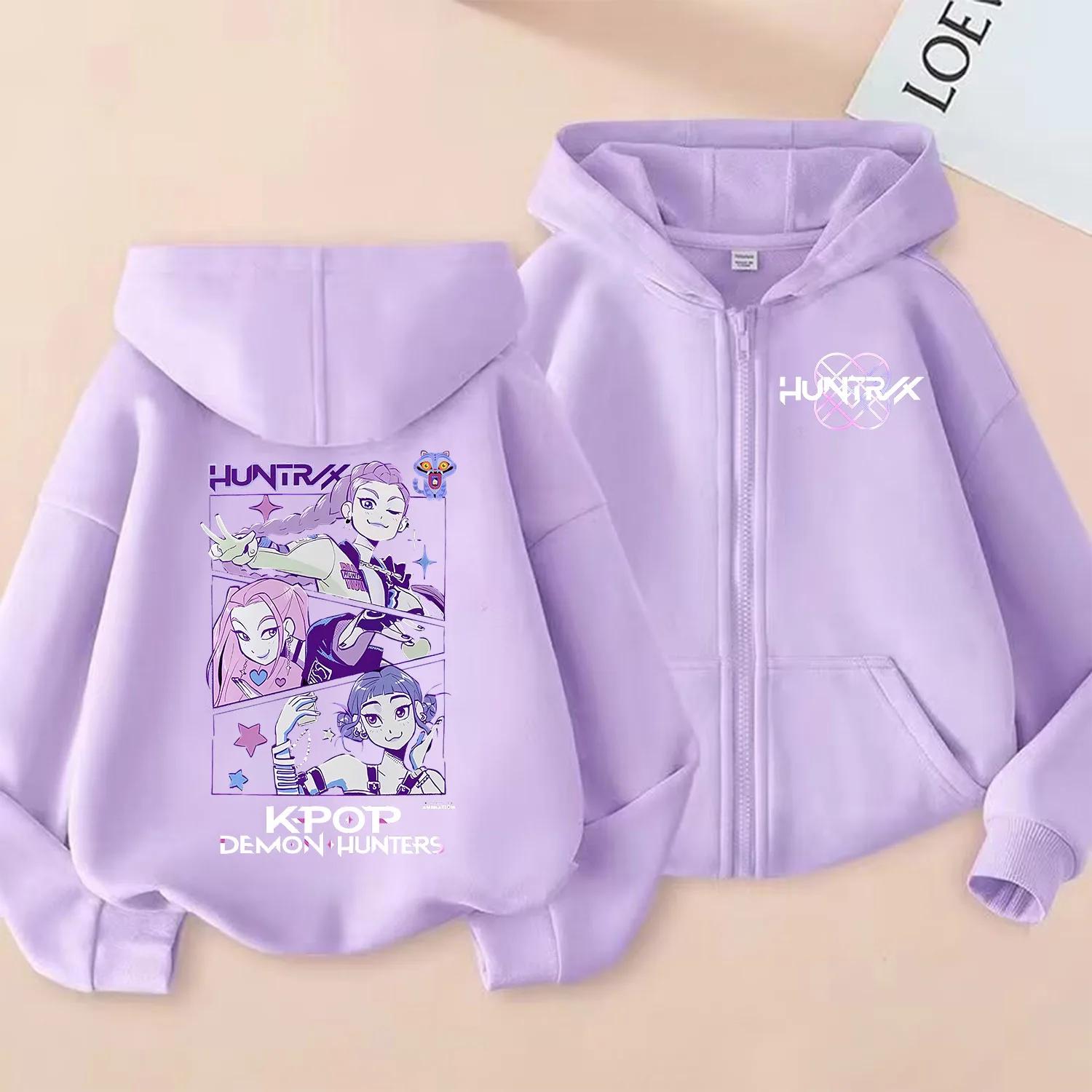 KPop Dämonenjäger Reißverschluss-Hoodie Cartoon Mädchen Mantel Mode Dünne Kleidung Lila Herbst Hoodie Jacke Kinder Anime Sweatshirt Geschenk 140 von Joom DACH