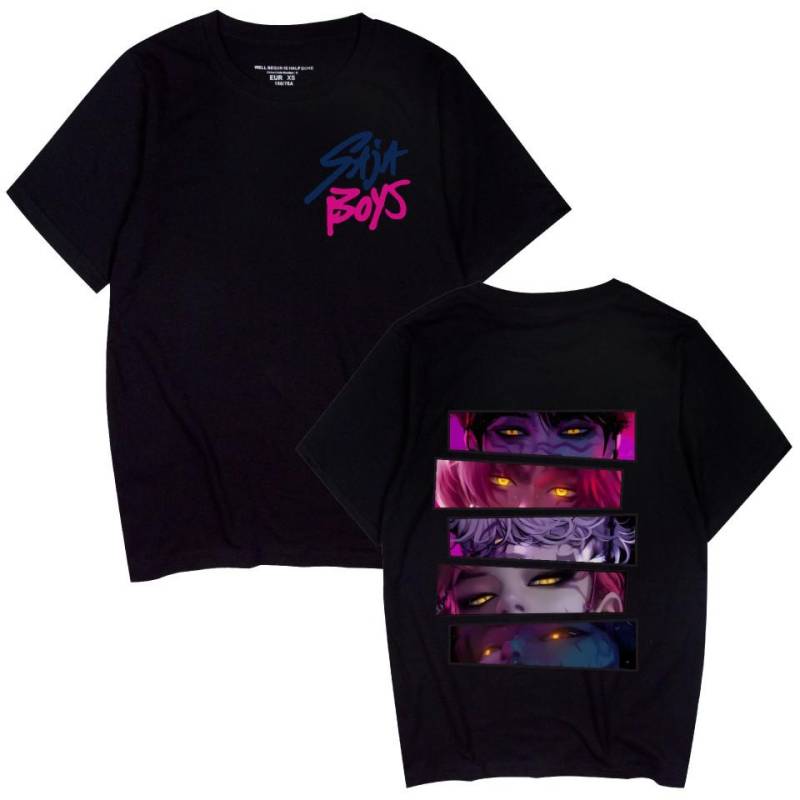 KPop Dämonenjäger Saja Boys Augen Grafik T-Shirt Männer Frauen Lässiges T-Shirt Mode Hip Hop Cool Teenager Kurzarm T-Shirts L schwarz von Joom DACH