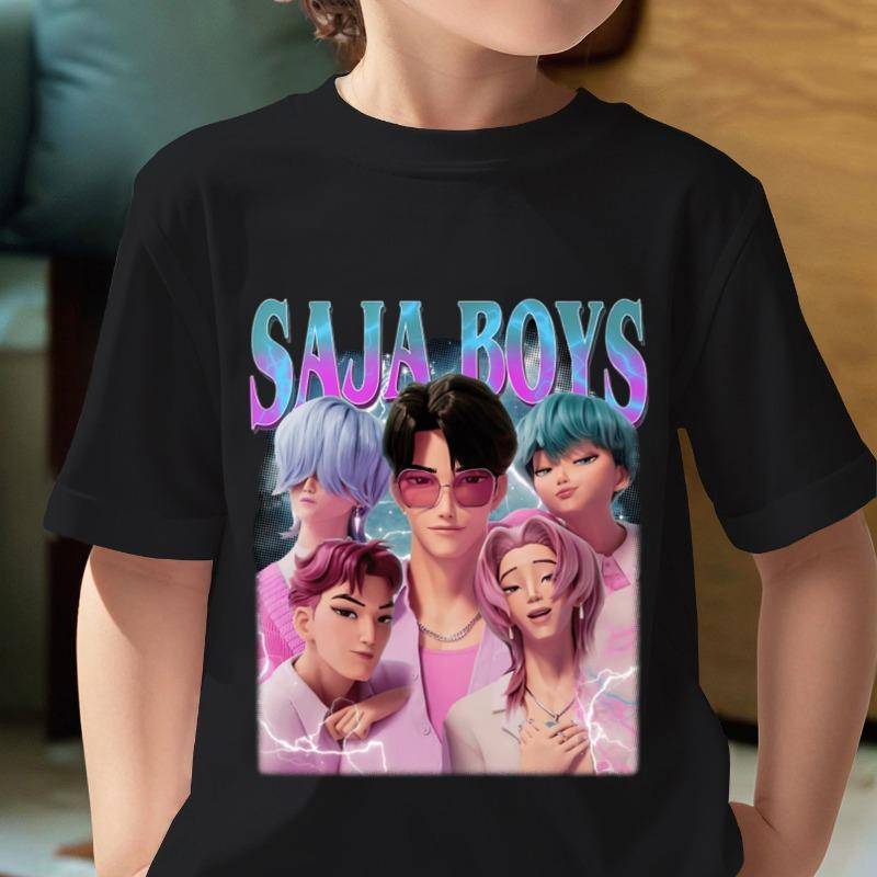 KPop Dämonenjäger Saja Jungen Kinder T-Shirts Baby Mädchen Junge Cartoon Kurzarm Tops 2025 Anime Fans T-Shirt Kinderkleidung 130 von Joom DACH