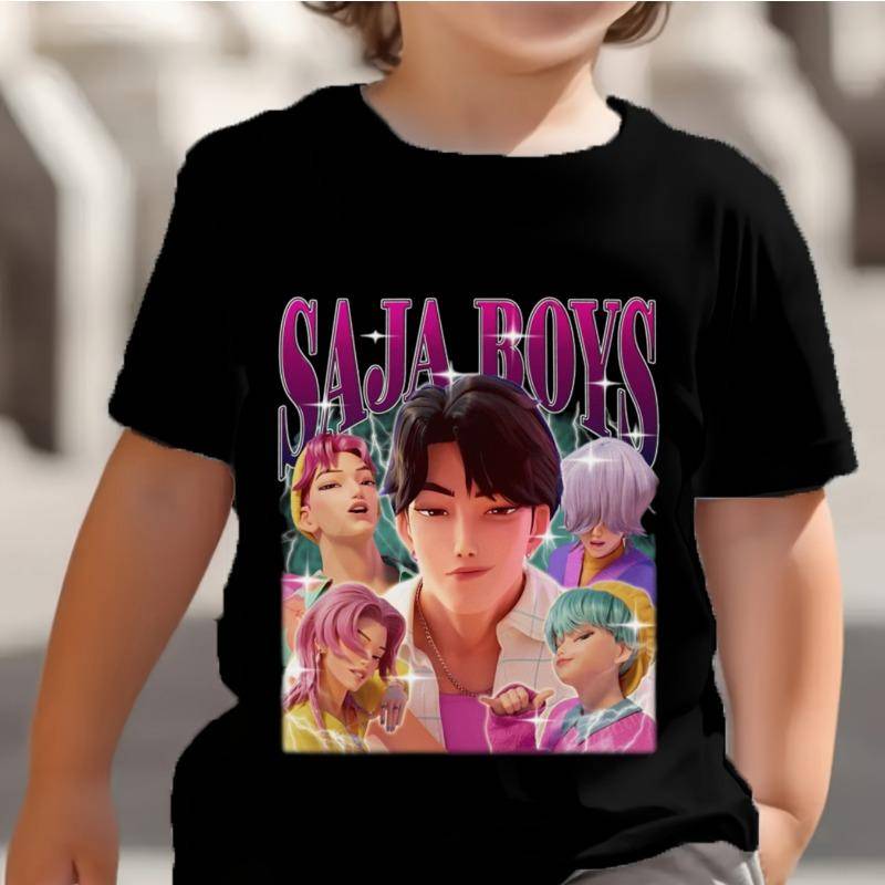 KPop Dämonenjäger Saja Jungen Kinder T-Shirts Baby Mädchen Junge Cartoon Kurzarm Tops 2025 Anime Fans T-Shirt Kinderkleidung 130 von Joom DACH