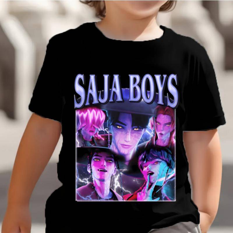 KPop Dämonenjäger Saja Jungen Kinder T-Shirts Baby Mädchen Junge Cartoon Kurzarm Tops 2025 Anime Fans T-Shirt Kinderkleidung 130 von Joom DACH