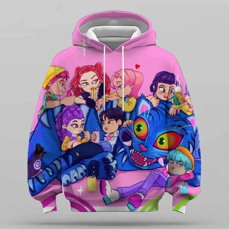 KPop Dämonenjägerin Rumi Niedlicher Cartoon Mädchen Hoodie Warm Kinder Wellenförmige Mode Lässiger Pullover 130 von Joom DACH