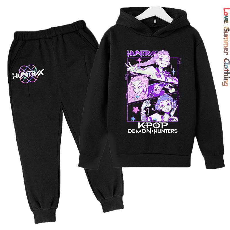 KPop Dämonenjägerinnen Hoodie Trainingsanzug Charakter Hoodie HD Druck Herbst Kinder Hoodie Set Dünnes Fleece Hoodie Set Polyester 140 von Joom DACH