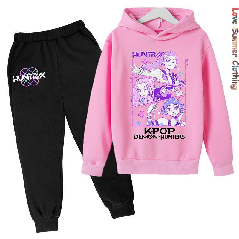 KPop Dämonenjägerinnen Hoodie Trainingsanzug Charakter Hoodie HD Druck Herbst Kinder Hoodie Set Dünnes Fleece Hoodie Set Polyester 140 von Joom DACH