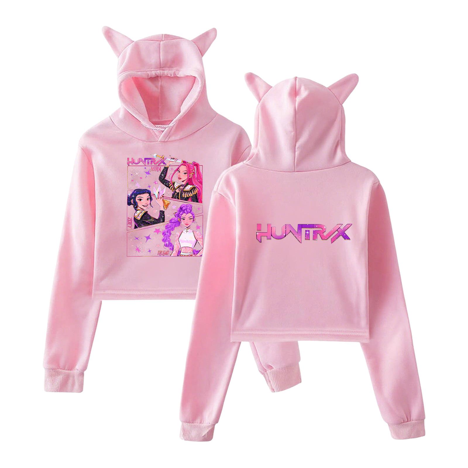 KPop Demon Hunters Hoodies Cosplay Kostüm 2025 Merch Hoodies Sweatshirt für Mädchen Katzenohren Crop Pullover Freizeitkleidung XL rosa von Joom DACH