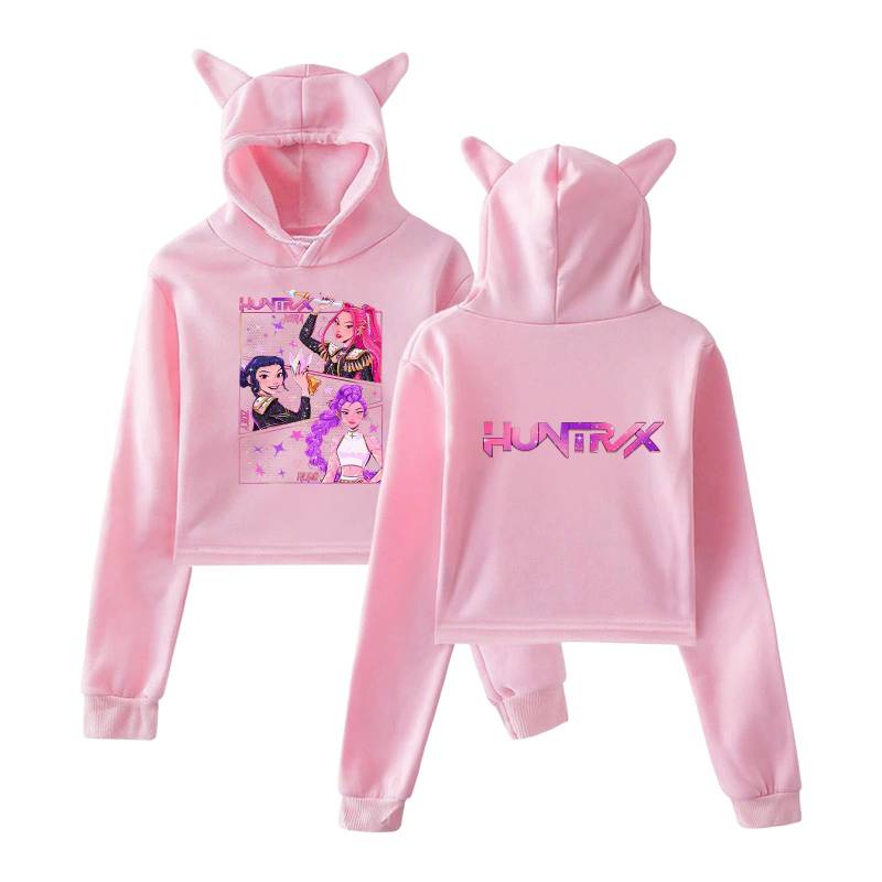KPop Demon Hunters Hoodies Cosplay Kostüm 2025 Merch Hoodies Sweatshirt für Mädchen Katzenohren Crop Pullover Freizeitkleidung XL rosa von Joom DACH