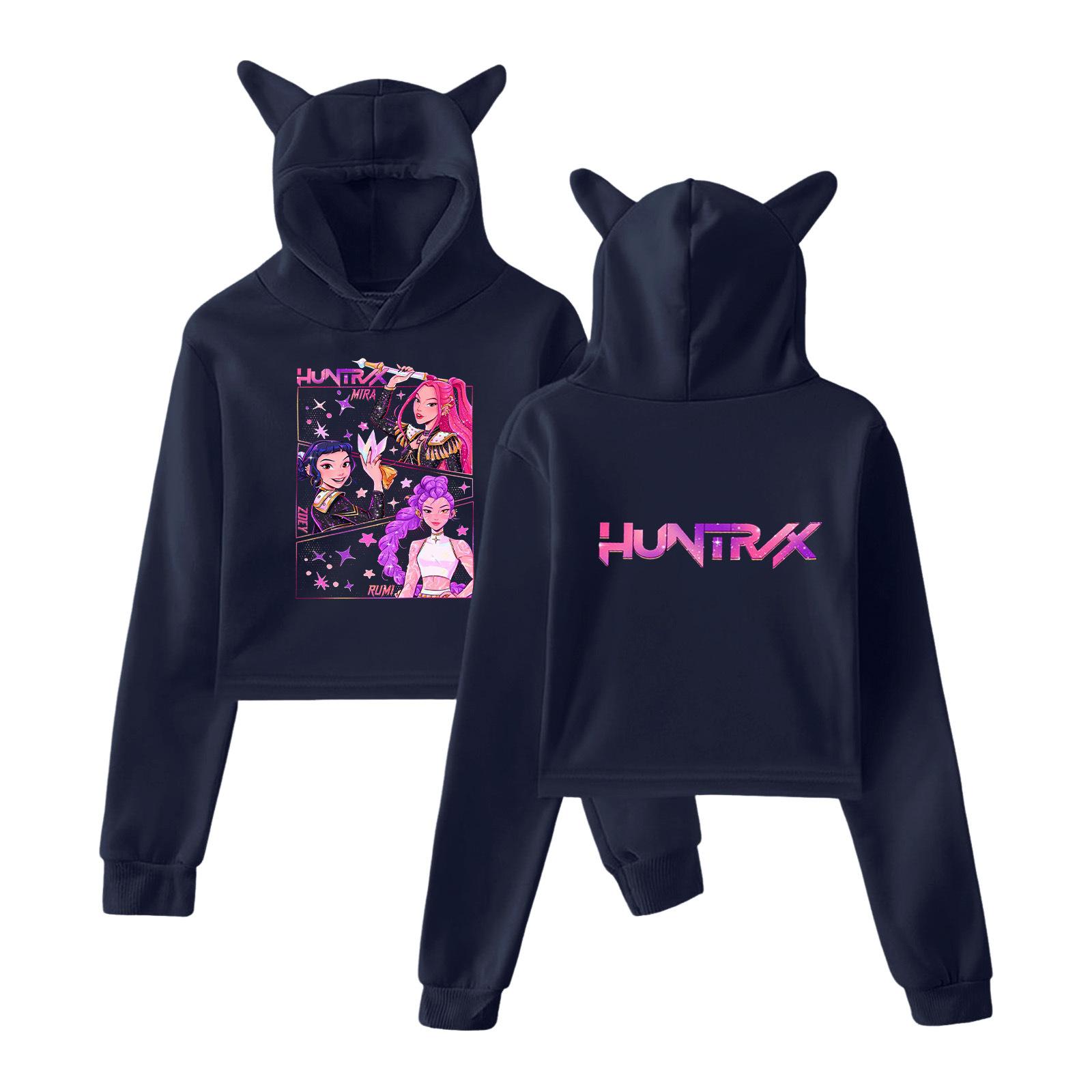 KPop Demon Hunters Hoodies Cosplay Kostüm 2025 Merch Hoodies Sweatshirt für Mädchen Katzenohren Crop Pullover Freizeitkleidung XS navy blau von Joom DACH