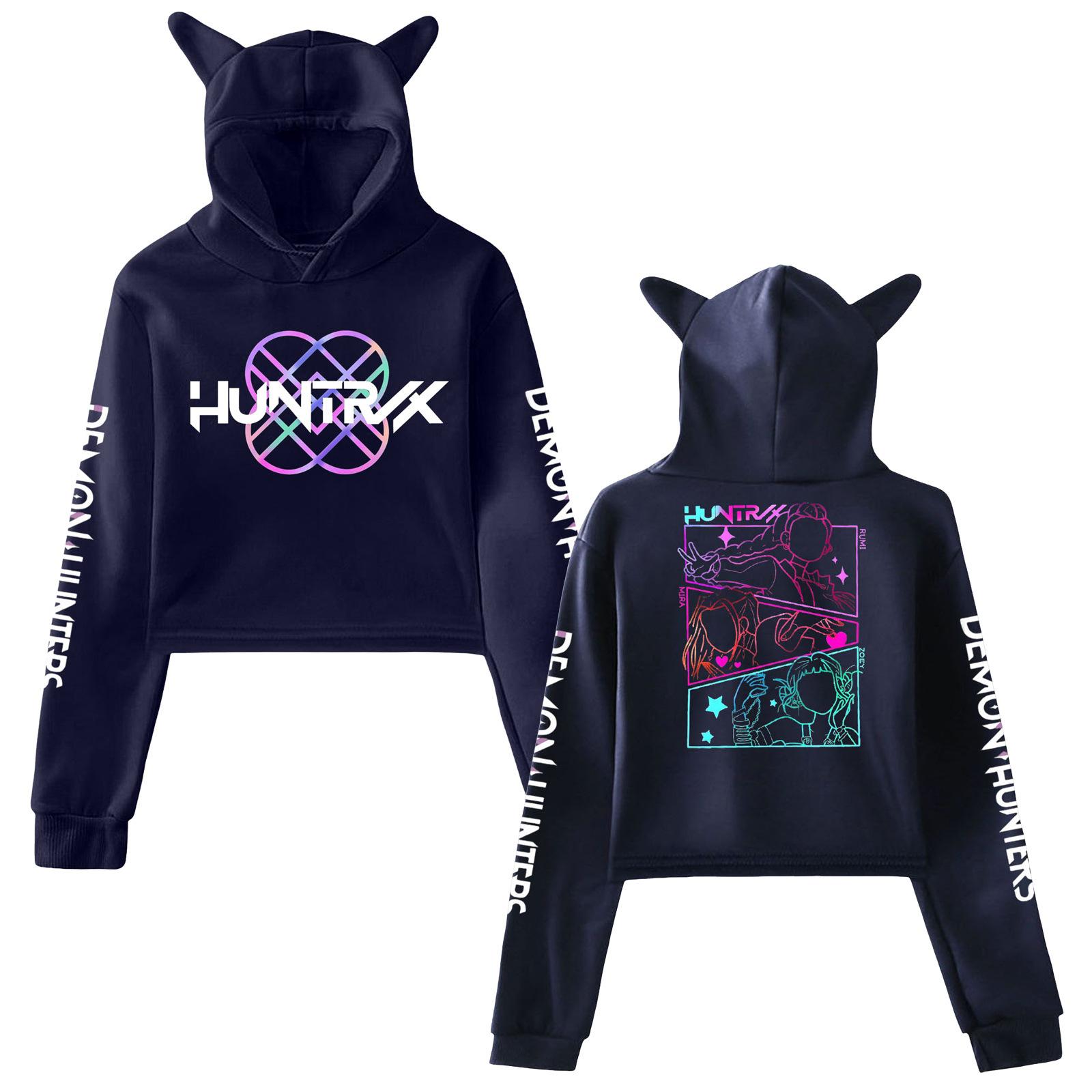 KPop Demon Hunters Hoodies Cosplay Kostüm 2025 Merch Hoodies Sweatshirt für Mädchen Katzenohren Crop Pullover Freizeitkleidung XS navy blau von Joom DACH