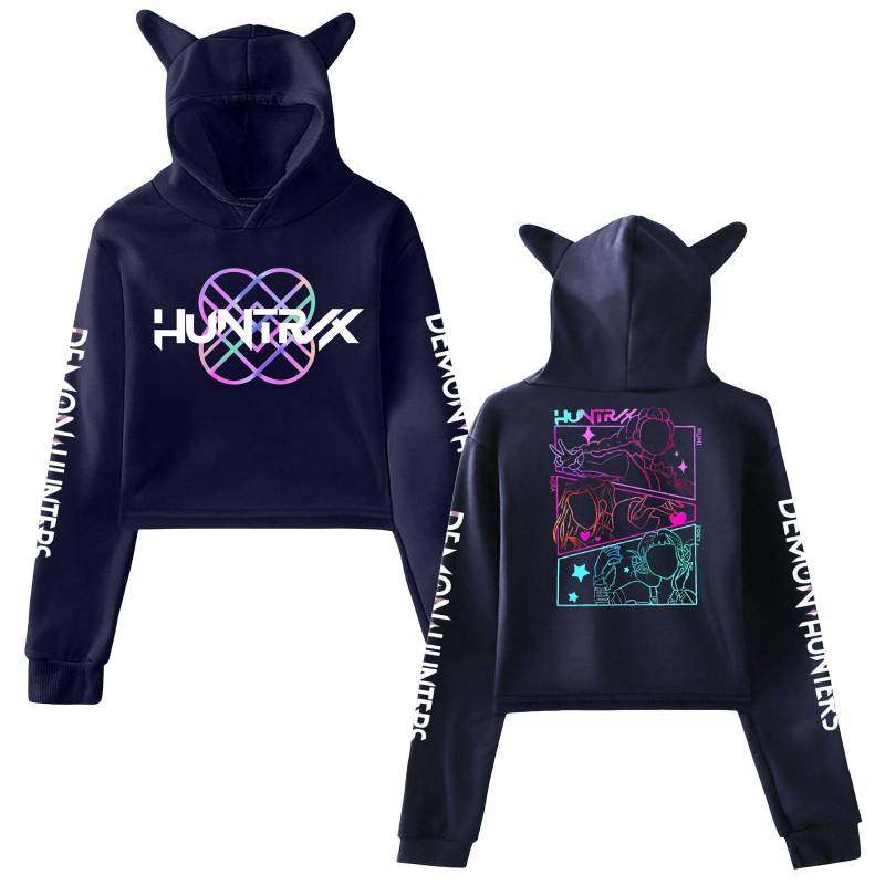 KPop Demon Hunters Hoodies Cosplay Kostüm 2025 Merch Hoodies Sweatshirt für Mädchen Katzenohren Crop Pullover Freizeitkleidung XS navy blau von Joom DACH