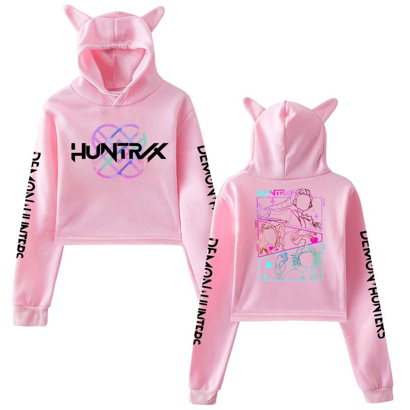 KPop Demon Hunters Hoodies Cosplay Kostüm 2025 Merch Hoodies Sweatshirt für Mädchen Katzenohren Crop Pullover Freizeitkleidung XXS rosa von Joom DACH
