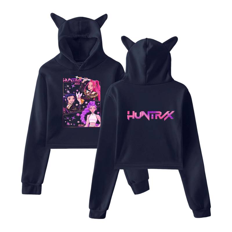 KPop Demon Hunters Hoodies Cosplay Kostüm 2025 Merch Hoodies Sweatshirt für Mädchen Katzenohren Crop Pullover Freizeitkleidung XXS navy blau von Joom DACH