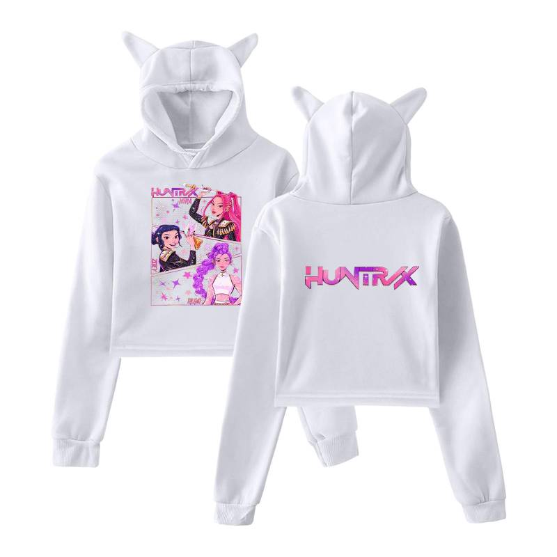KPop Demon Hunters Hoodies Cosplay Kostüm 2025 Merch Hoodies Sweatshirt für Mädchen Katzenohren Crop Pullover Freizeitkleidung XXS weiß von Joom DACH