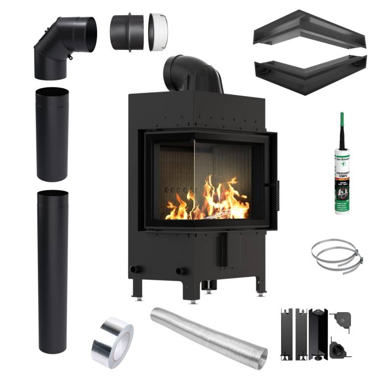 KRATKI LUCY Left Fireplace Insert 12 kW diameter 200 BLACK Luft Pipe Set von Joom DACH