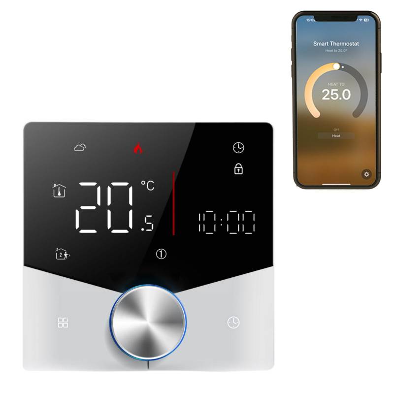 Kabelloser Matter-Thermostat für die Hauswasser-/Gaskesselheizung mit APP- und Sprachassistent-Steuerung Boiler heating weiß/schwarz von Joom DACH