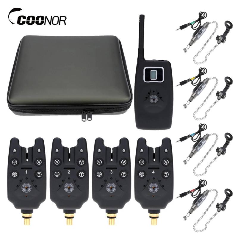 Kabelloser digitaler Angel-LED-Alarm, Set mit 4 Bissanzeigern + 1 Empfänger mit LCD-Bildschirm schwarz von Joom DACH