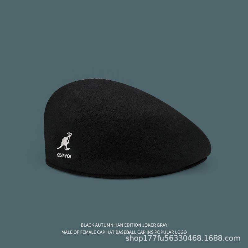 Känguruwolle Baskenmütze Damen Retro Fashion Forward Hut Herbst und Winter Reverse Malermütze Britische Netzknospenmütze S（54-56cm） von Joom DACH