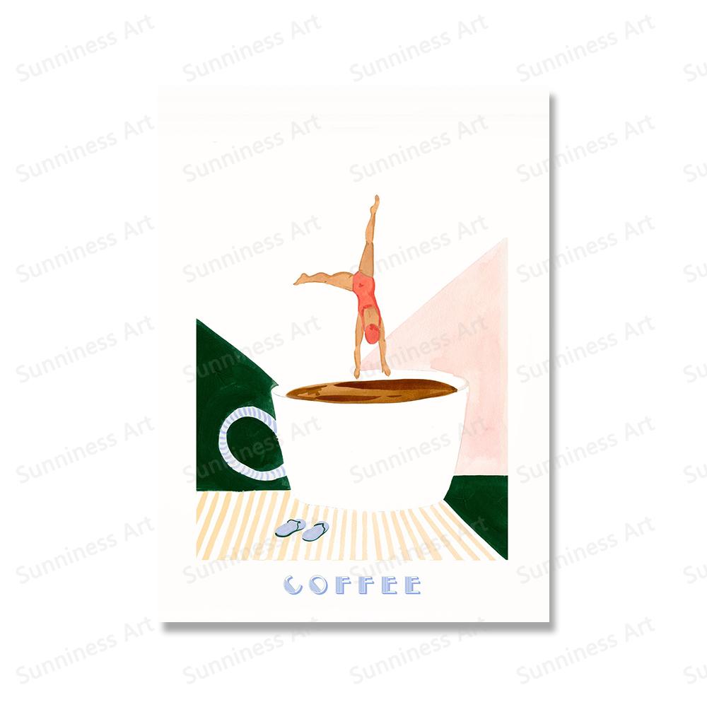 Kaffee-Poster, Leinwandgemälde, „Good Morning Coffee Swimmer Deep Dive“, Druck, moderne nordische Wandkunst, Bilder für Küche, Heimdekoration 21x30cm No Framed rot von Joom DACH