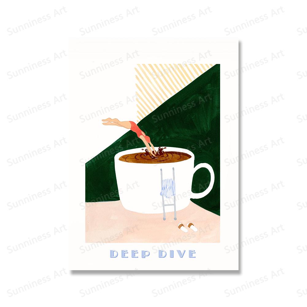 Kaffee-Poster, Leinwandgemälde, „Good Morning Coffee Swimmer Deep Dive“, Druck, moderne nordische Wandkunst, Bilder für Küche, Heimdekoration 21x30cm No Framed weiß von Joom DACH