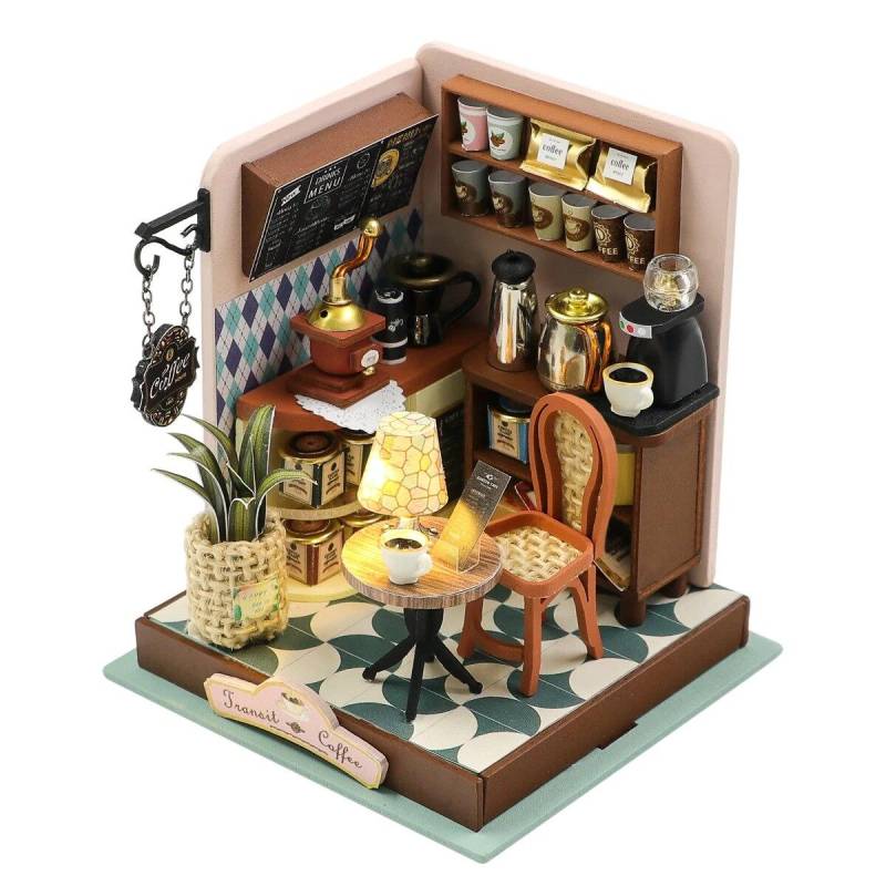 Kaffee Shop Baby Haus Kit Mini DIY handgemachte 3D Holz Puzzle Montage Gebäude Spielzeug Hause Schlafzimmer Dekoration mit Möbeln Size 1 von Joom DACH