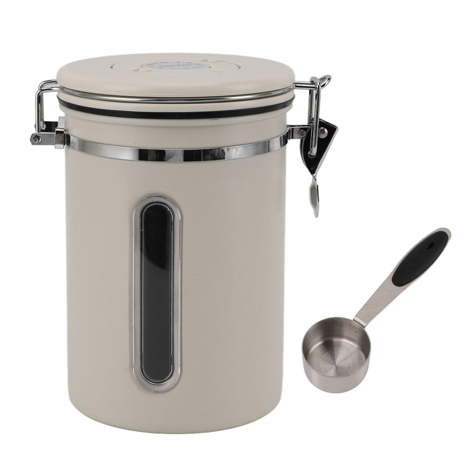 Kaffeedose, 1800 ml, 304 Edelstahl, Fensterdesign, Einweg-Entlüftung mit Löffel, luftdichter Kaffee Beige von Joom DACH