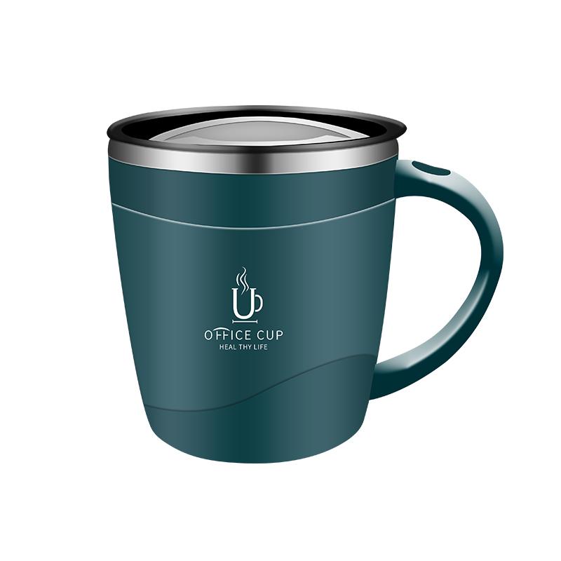 Kaffeetasse aus Edelstahl 304 mit Deckel, isolierter Kaffeebecher, doppelwandiger Kaffeebecher mit Griff, hitzebeständiges Trinkgeschirr 500ml grün von Joom DACH