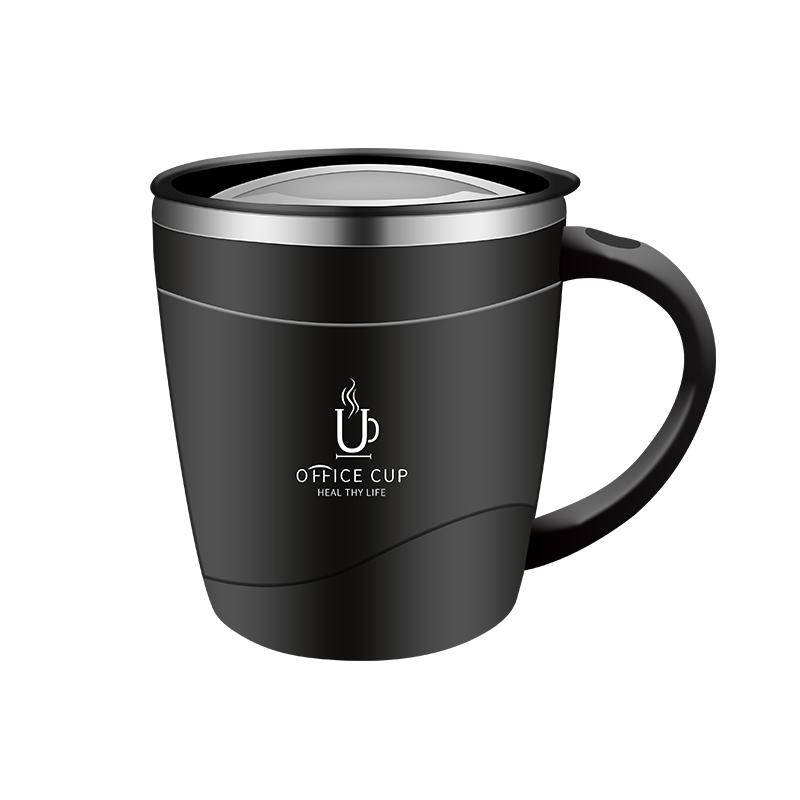 Kaffeetasse aus Edelstahl 304 mit Deckel, isolierter Kaffeebecher, doppelwandiger Kaffeebecher mit Griff, hitzebeständiges Trinkgeschirr 500ml schwarz von Joom DACH