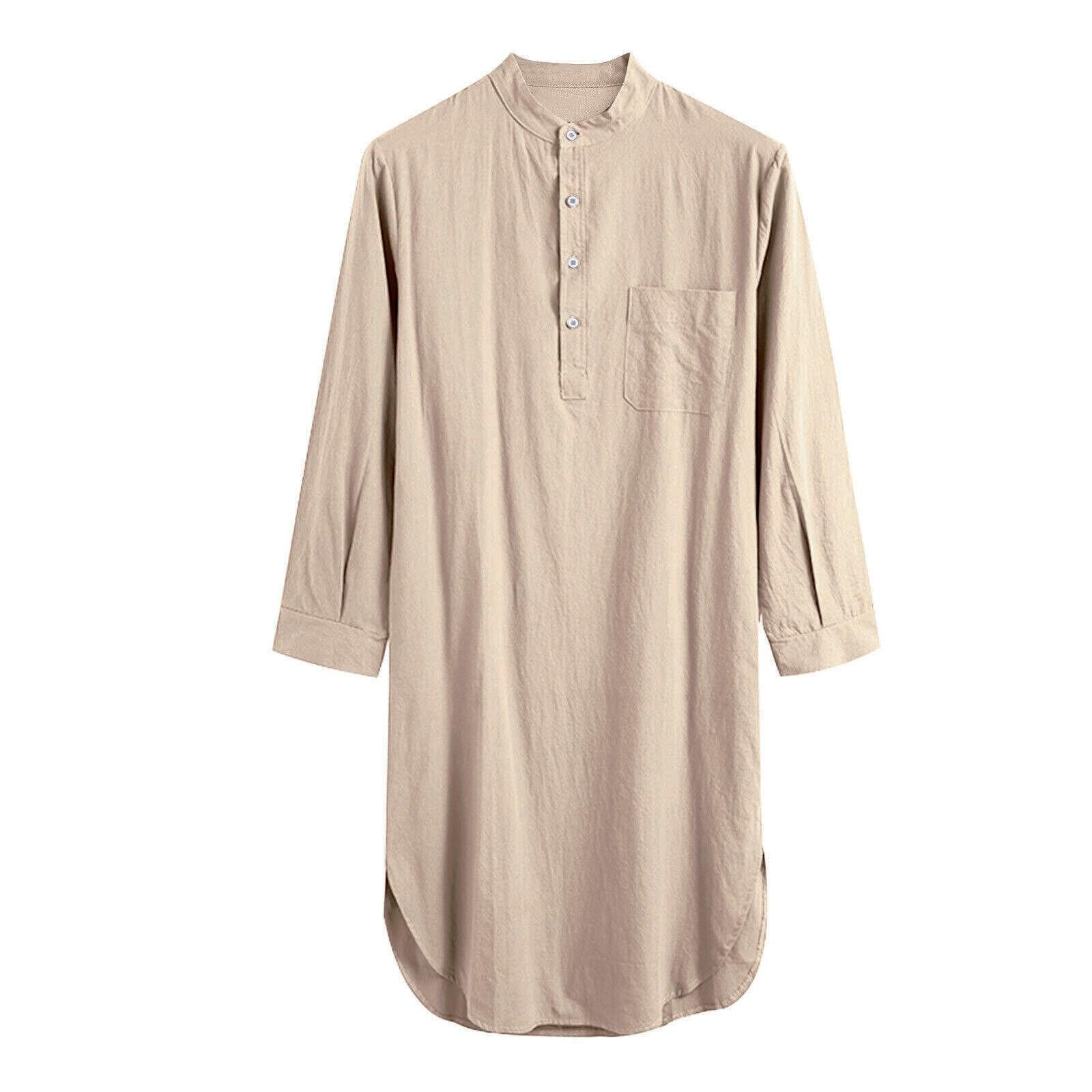 Kaftan Casual Herren Schlaf Roben Einfarbig Langarm Nachthemd O Hals Freizeit Herren Nachthemd Roben Arabische Hemden 3xl khaki von Joom DACH
