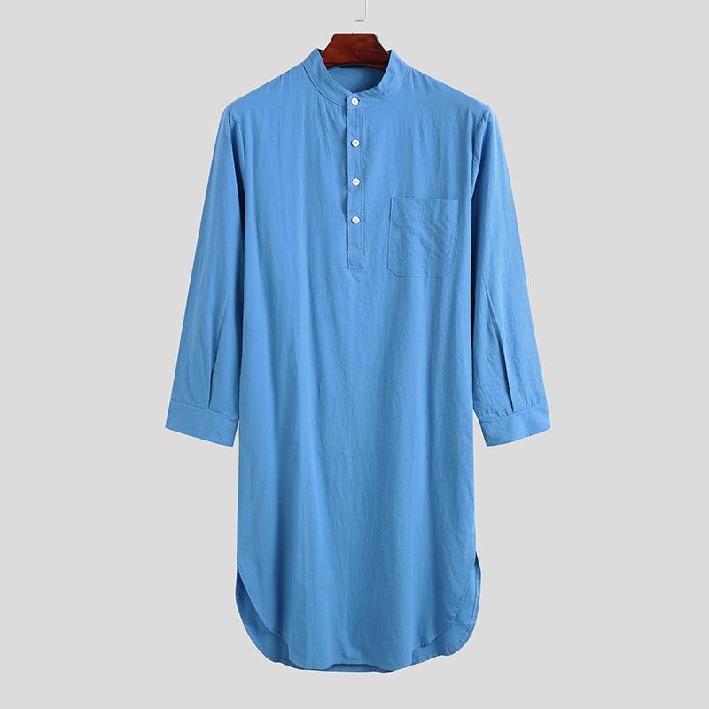 Kaftan Casual Herren Schlaf Roben Einfarbig Langarm Nachthemd O Hals Freizeit Herren Nachthemd Roben Arabische Hemden xl blau von Joom DACH
