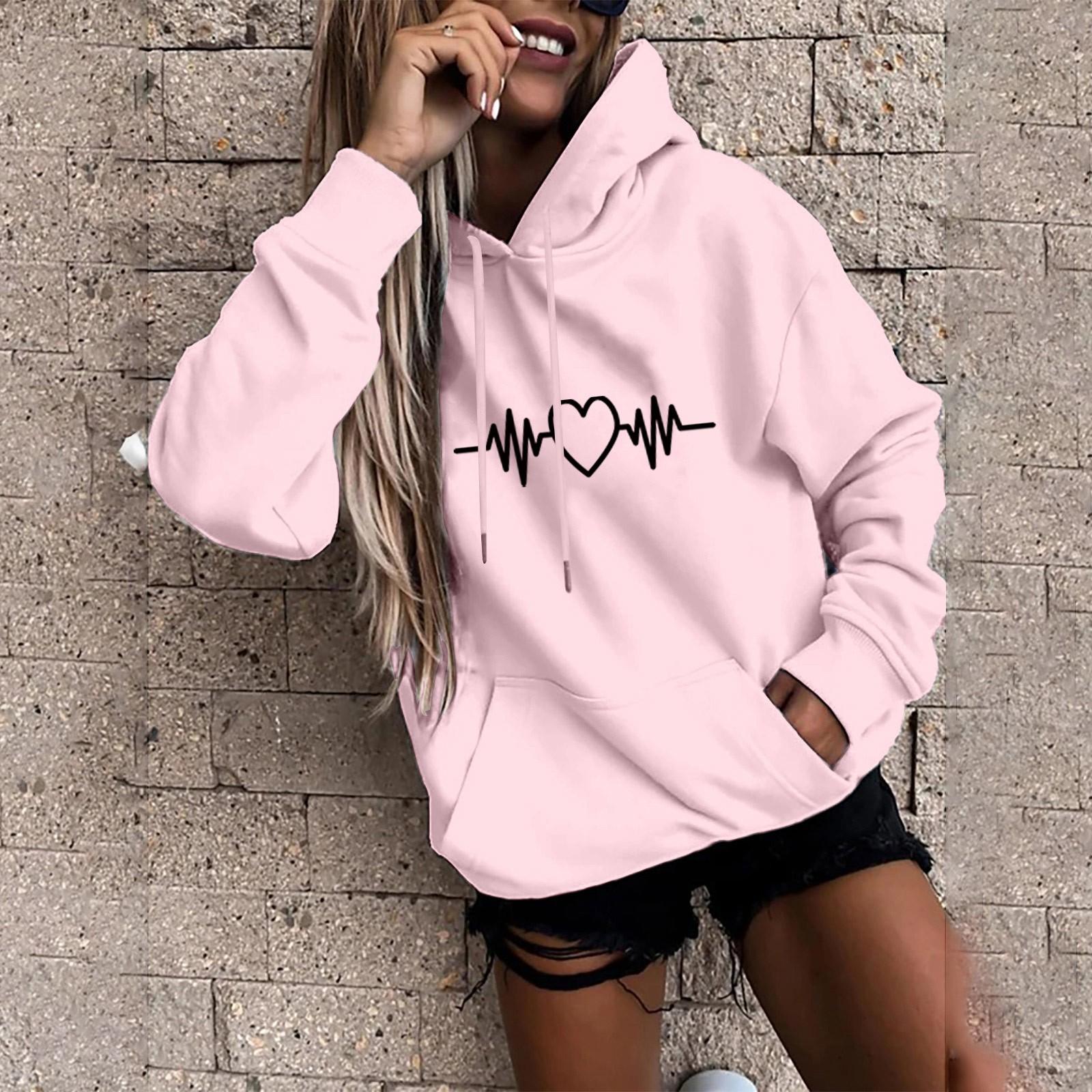 Kaixinjiuhao Damen-Sweatshirt, modisch, lässig, lustiger Aufdruck, Kapuzenpullover, lockeres Sportoberteil, Pullover S rosa von Joom DACH