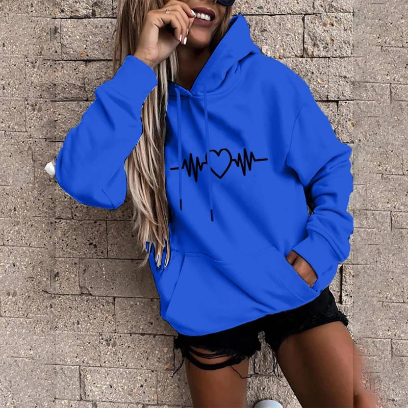 Kaixinjiuhao Damen-Sweatshirt, modisch, lässig, lustiger Aufdruck, Kapuzenpullover, lockeres Sportoberteil, Pullover XXL blau von Joom DACH