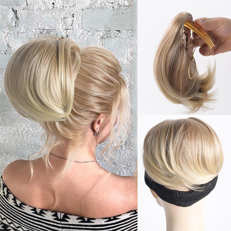 Kamm-Stil, Kordelzug, innerer Knopf, Pferdeschwanz, kurzer Stil, innerer Knopf, synthetische Perücke mit mikrogelocktem Pferdeschwanz, geeignet für alltägliche Zusammenkünfte von Joom DACH