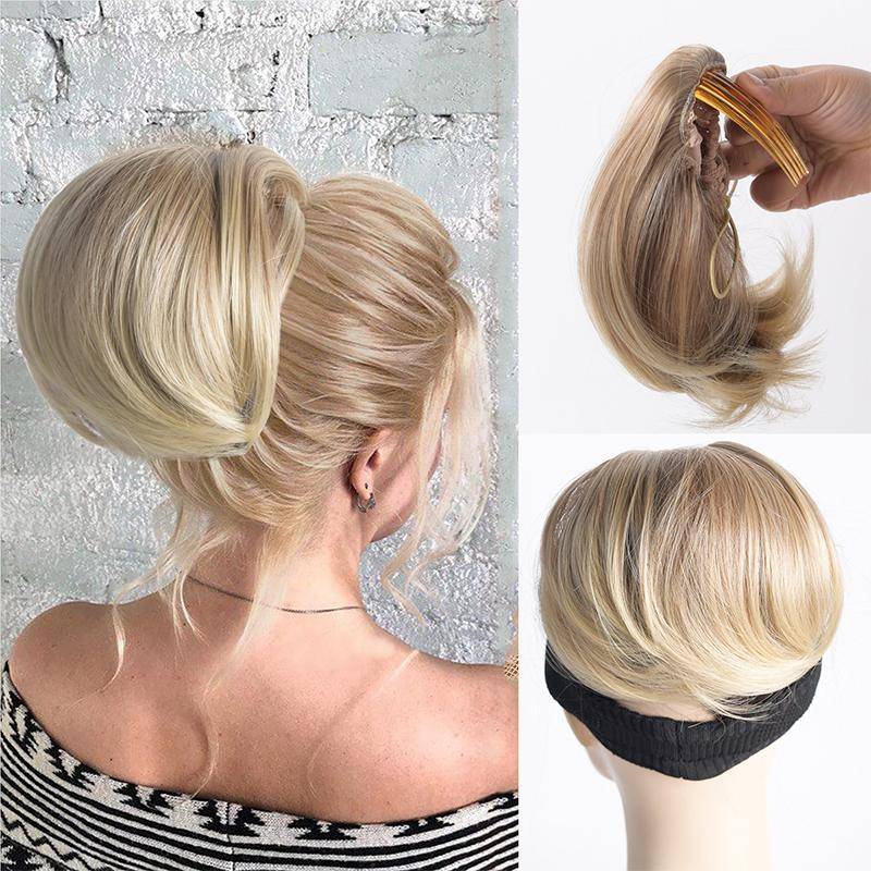 Kamm-Stil, Kordelzug, innerer Knopf, Pferdeschwanz, kurzer Stil, innerer Knopf, synthetische Perücke mit mikrogelocktem Pferdeschwanz, geeignet für alltägliche Zusammenkünfte von Joom DACH